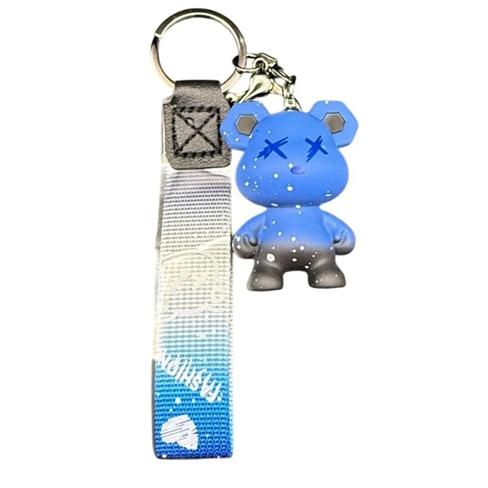 Blue Galaxy Splatter Bear Keychain Streetwear‎ Wristlet Bag Charm Accessory